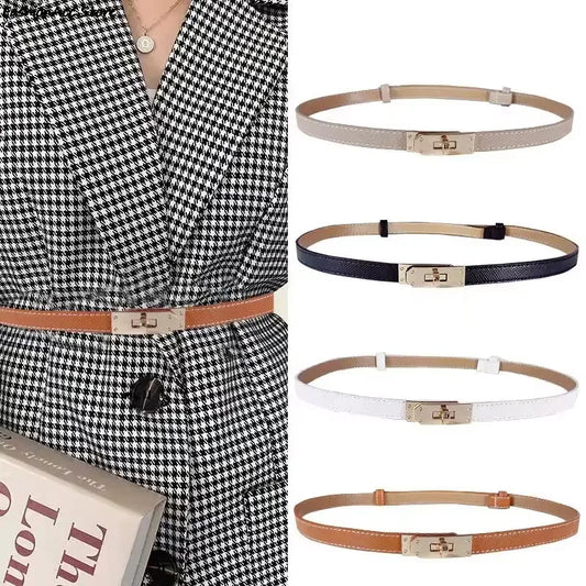 Fashion Adjustable Thin Belt Luxury Black PU Leather Female Designer