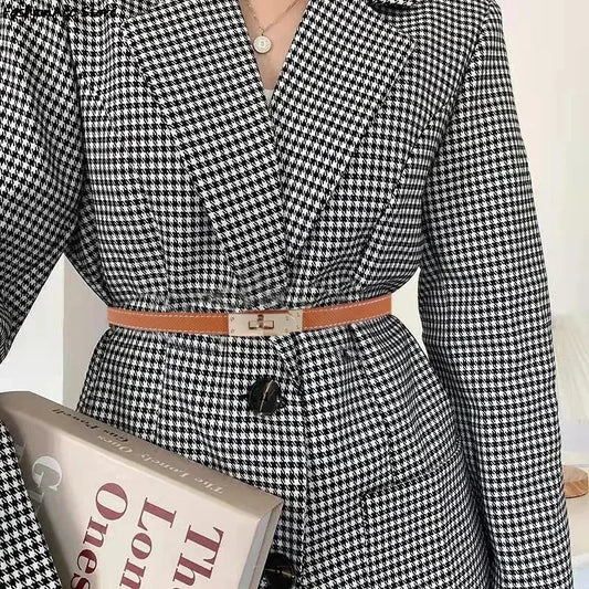 Fashion Adjustable Thin Belt Luxury Black PU Leather Female Designer